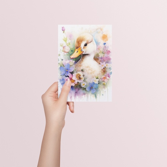Wall Art Watercolor Floral Duck Illustration Print Poster Card Unframed - Picture 5 of 9